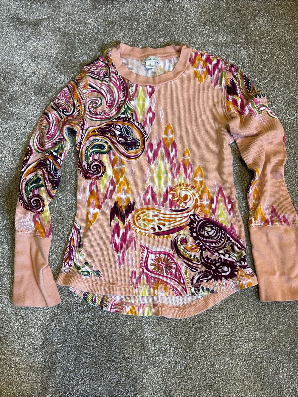 Sundance Waffle Knit Paisley Thermal Top Small 100% Cotton Boho - Picture 2 of 8